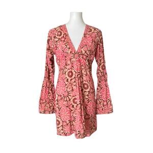 Rare Y2K Johnny Was Boho Tunic – Pink Floral, Bell Sleeves, Size 2 (S)